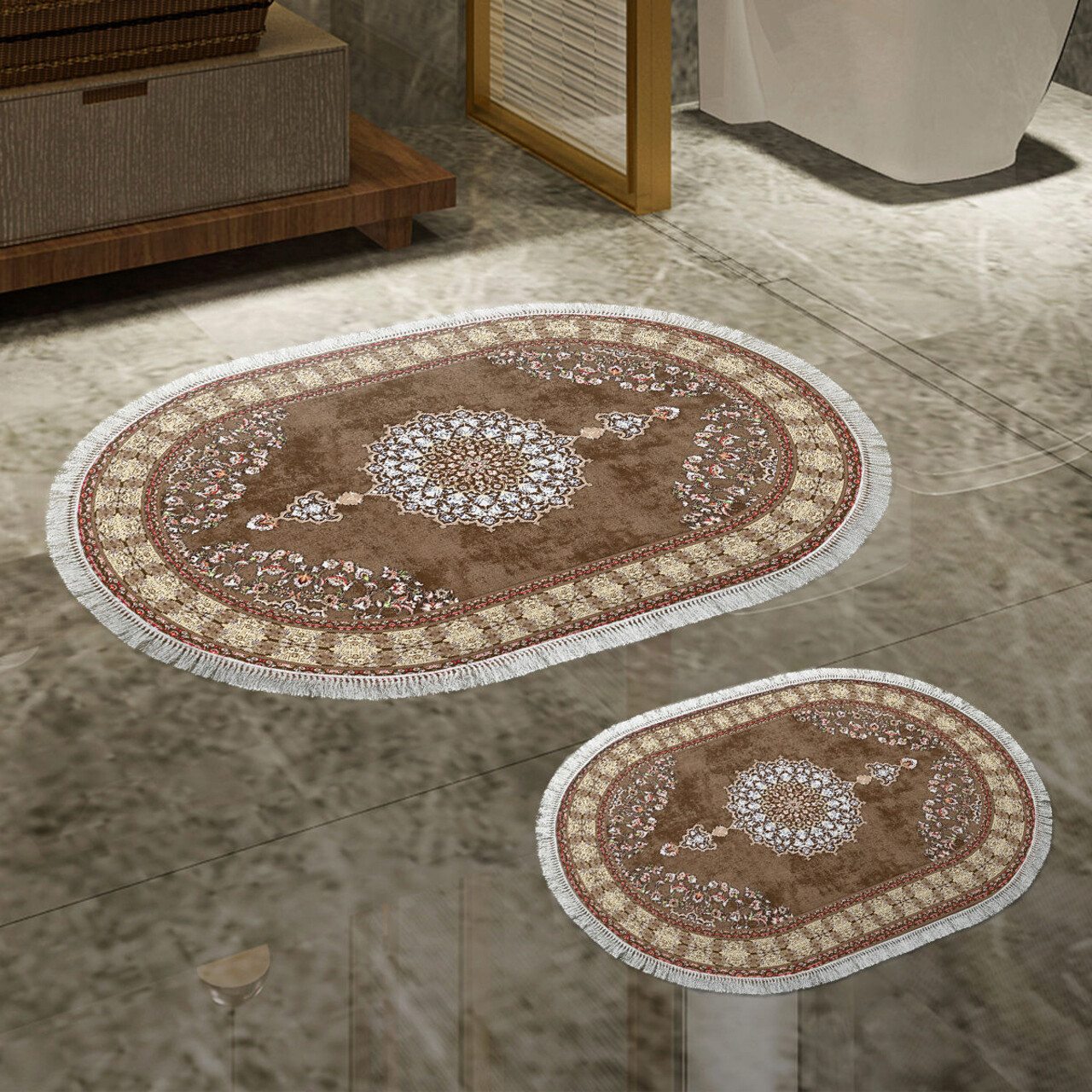 Set covorase de baie, L'essentiel Maison, 410615, Bej / nurcă / roșu / alb - imagine 5